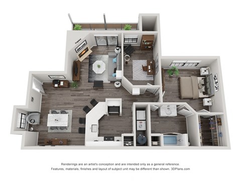 Floor plan for 1 bed, 1 bath, 904 sqft
